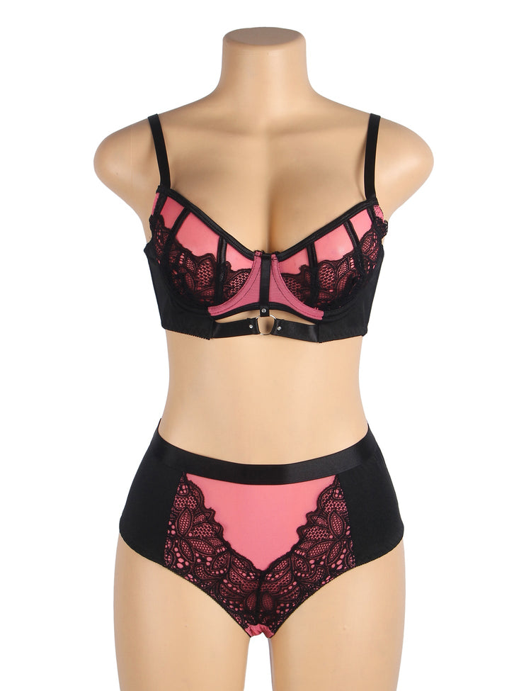 Lace Push Up Bra Pink and Black Sexy Mesh Design