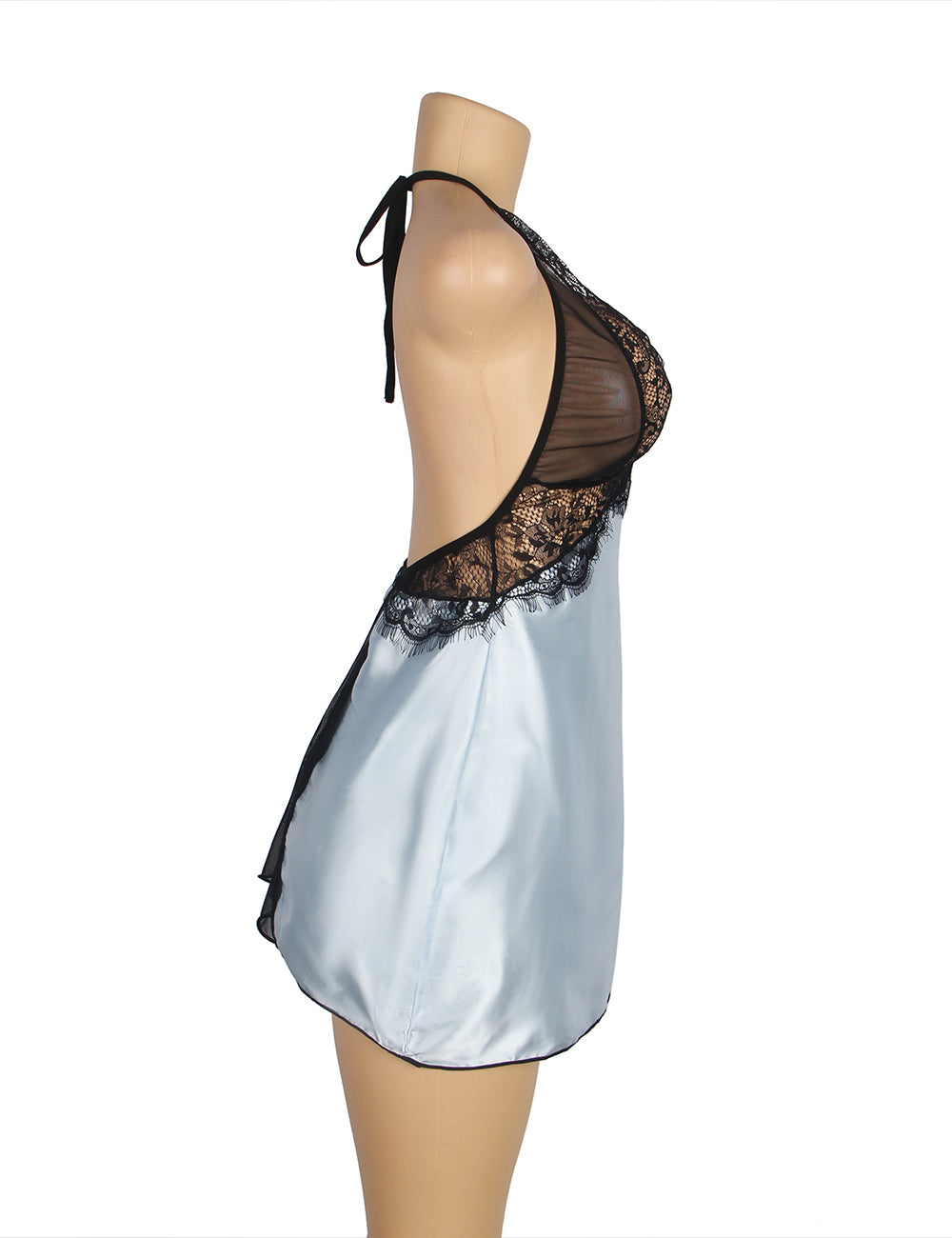 Lace Satin Babydoll Lingerie in Black and Blue