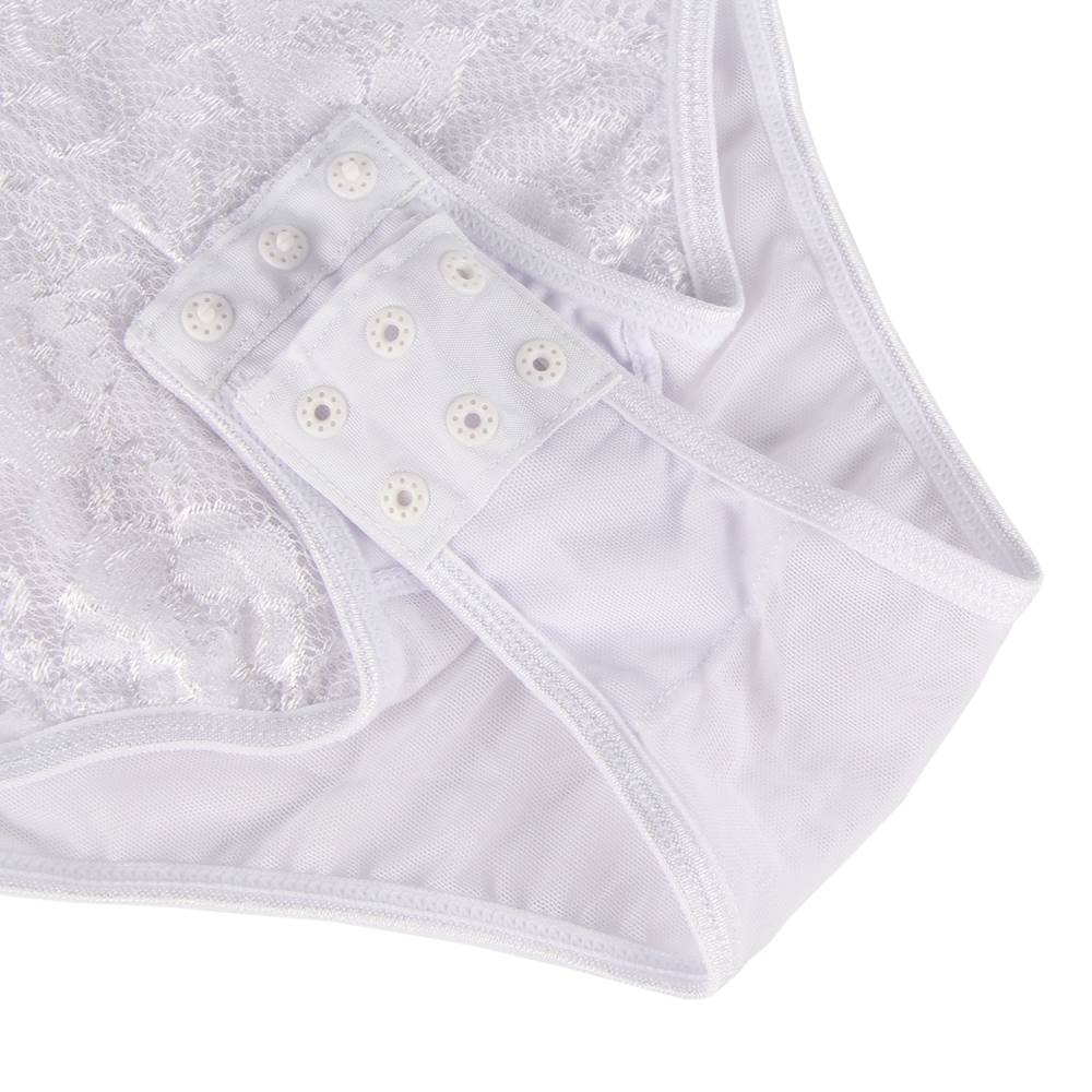 Lace Sheer Bodysuit White Intriguing Open Crotch Design