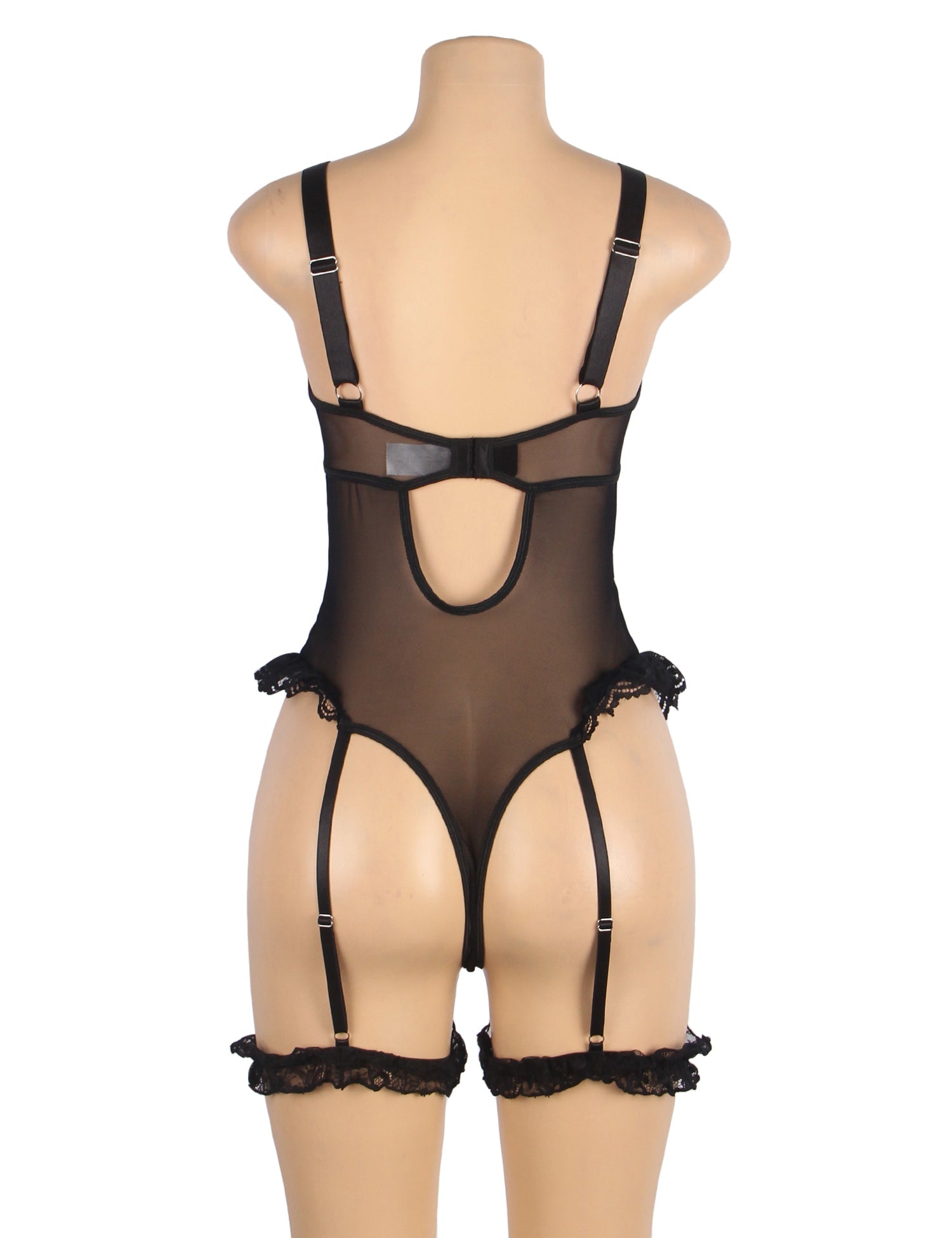 Lace Teddy Bodysuit Black Garter Slim Fit Leg Ring