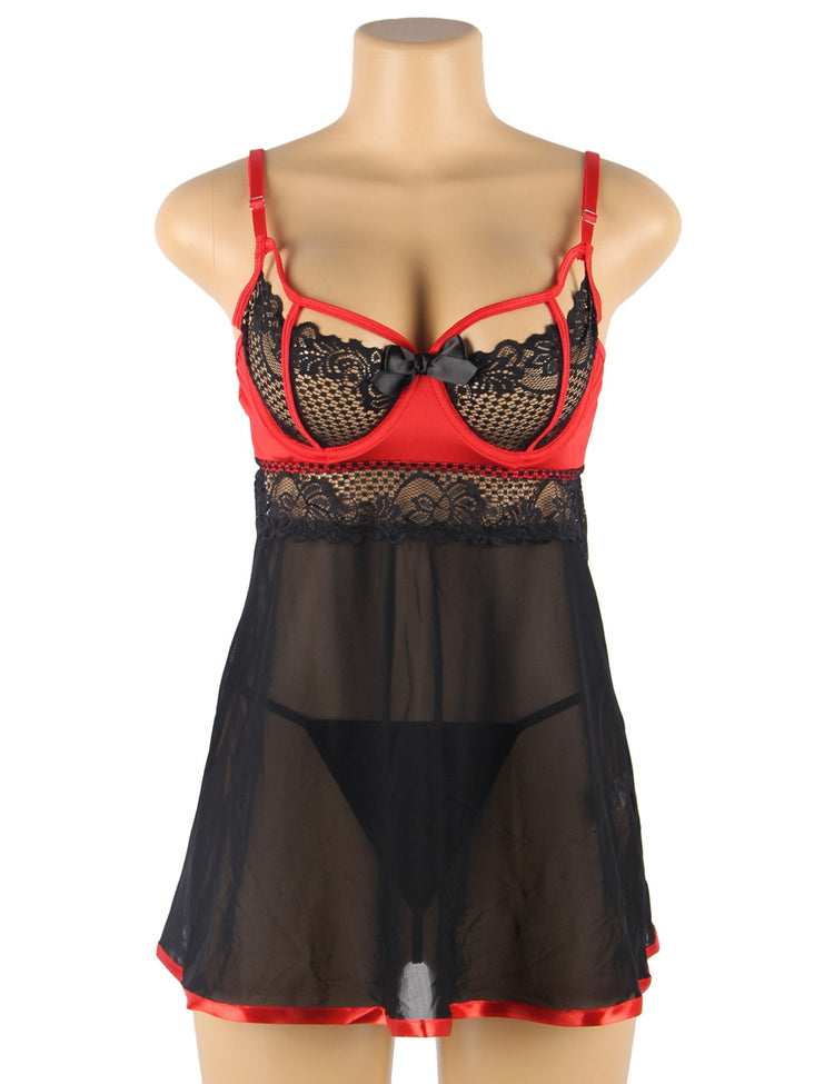 Lace Teddy Lingerie Red Black See-Through Seduction