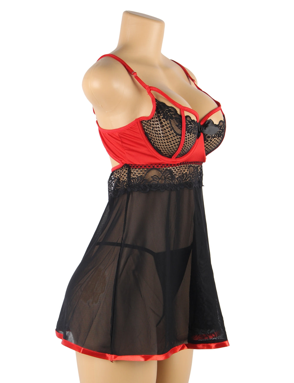 Lace Teddy Lingerie Red Black See-Through Seduction