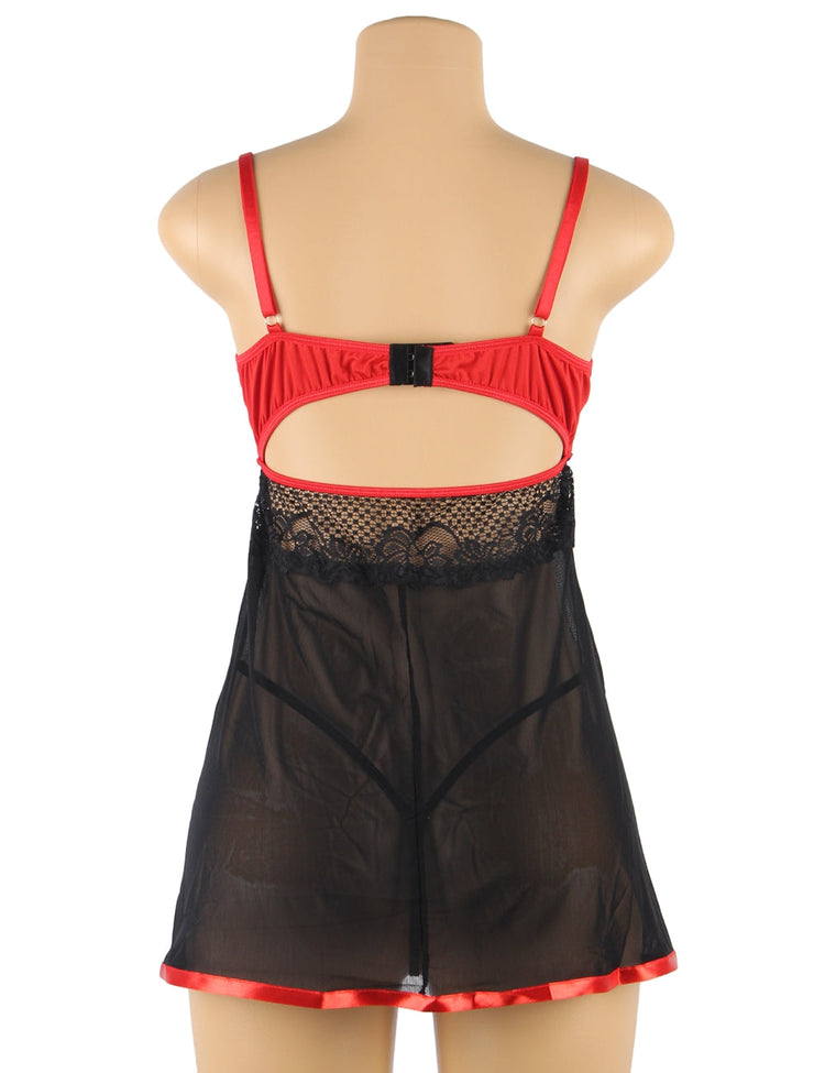 Lace Teddy Lingerie Red Black See-Through Seduction