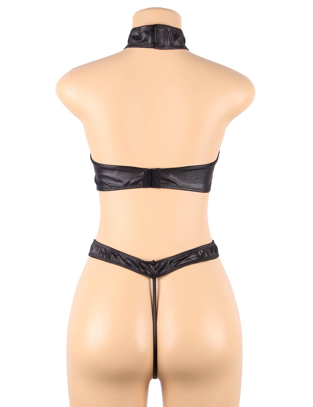 Leather Bra Set Black Choker Neck Underwire Design