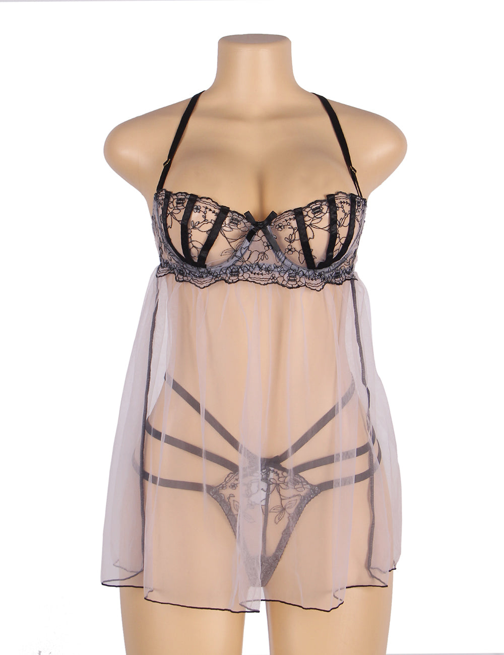 Light Purple Mesh Babydoll Sexy Adjustable Straps