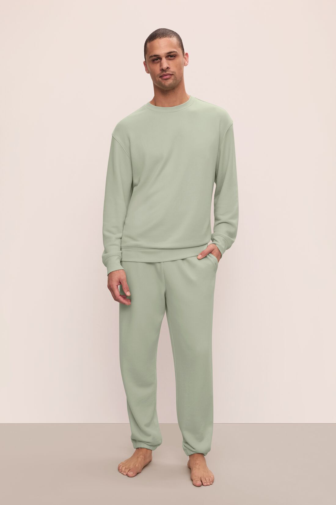 Men's Eco-Friendly Matcha French Terry Joggers with Pockets - Relaxed Fit