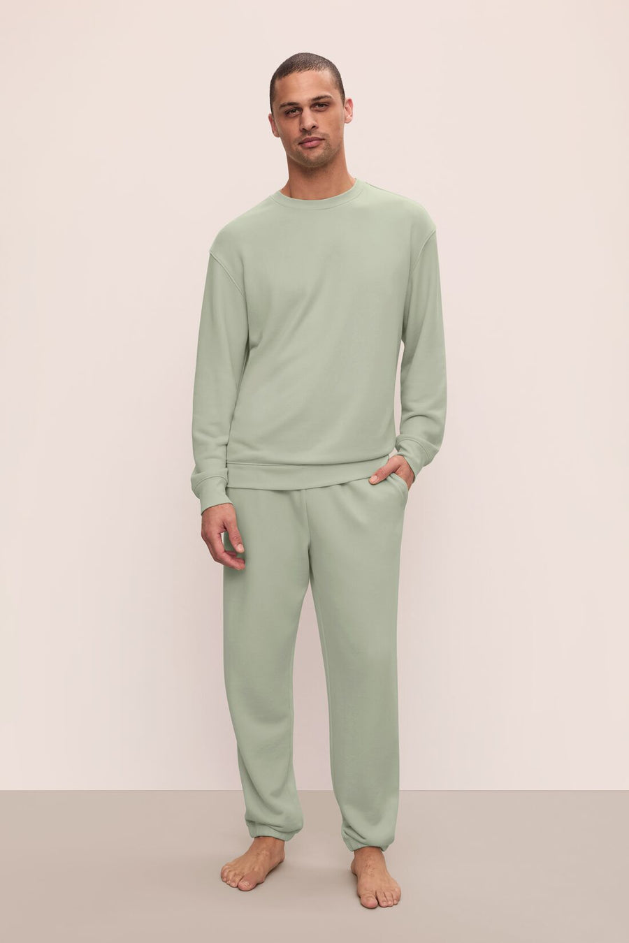 Men's Eco-Friendly Matcha French Terry Joggers with Pockets - Relaxed Fit