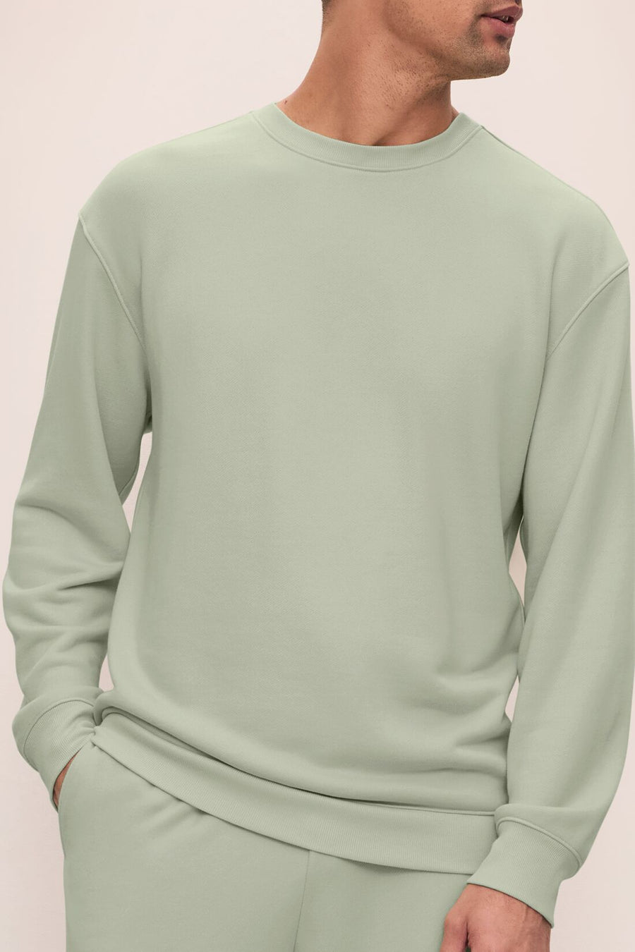 Men's Eco-Friendly Matcha French Terry Sweatshirt - Relaxed Fit Cotton Blend