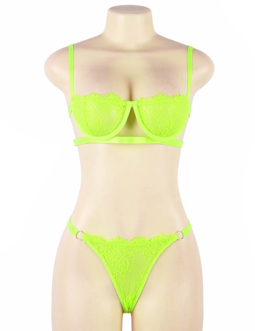 Neon Lace Underwire Bra Set See-Through Lingerie