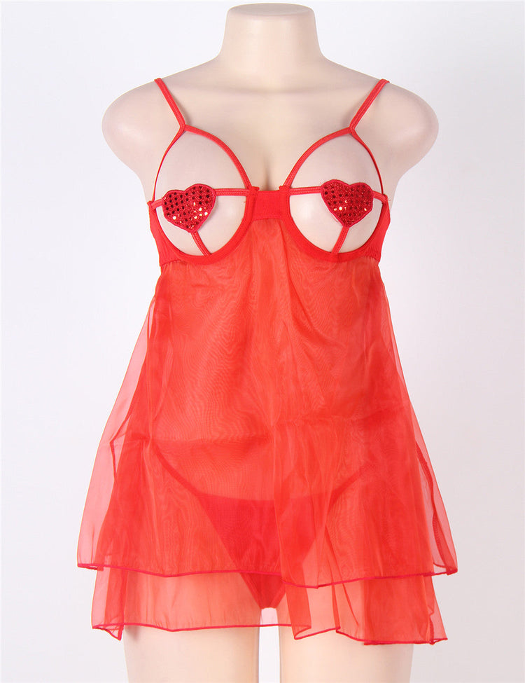 Open Cup Babydoll Red See-Through Naughty Lingerie