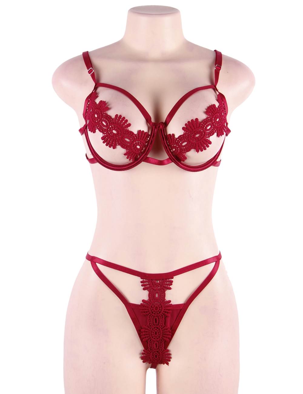 Open Cup Bra Set Red Underwire Sexy Lingerie