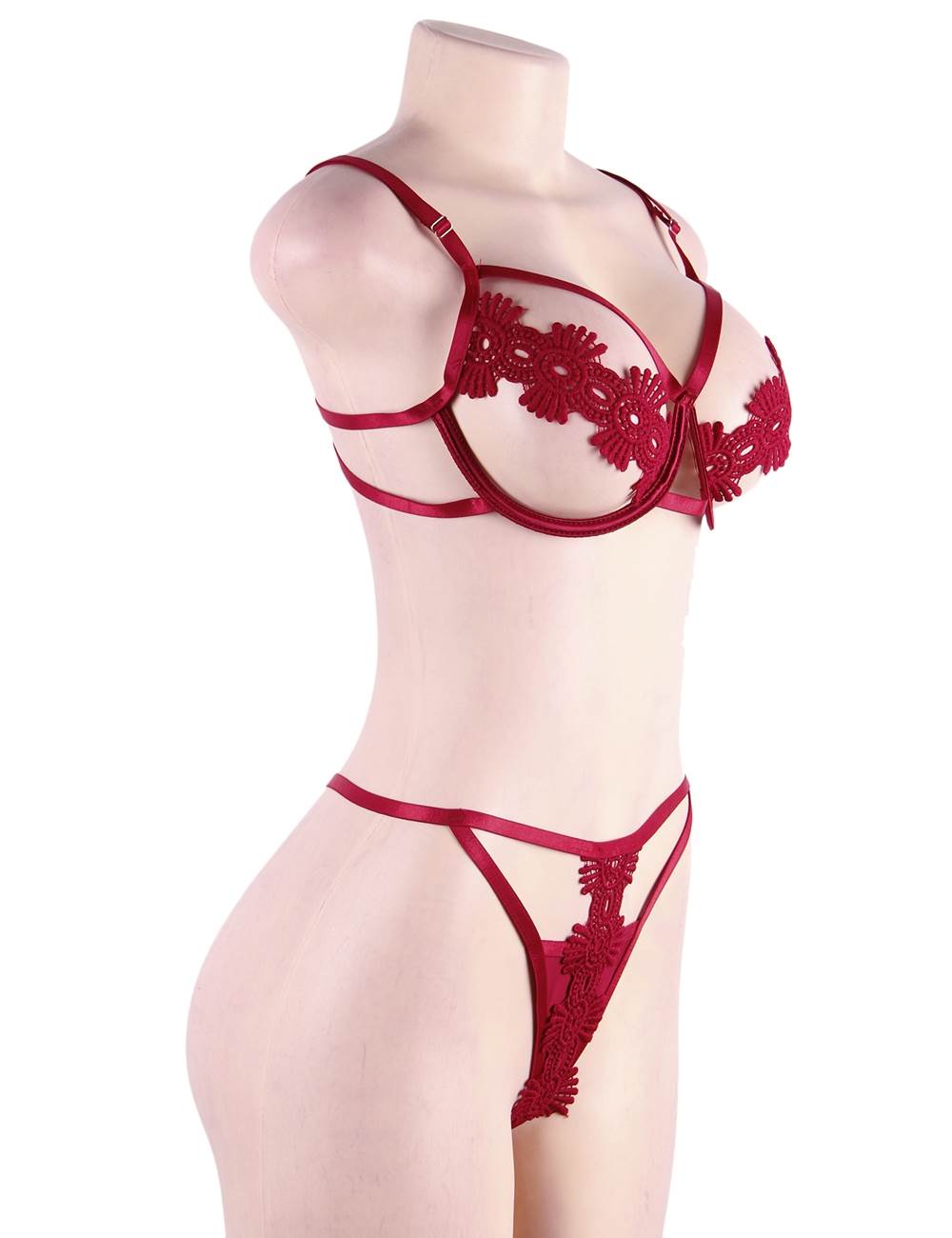 Open Cup Bra Set Red Underwire Sexy Lingerie