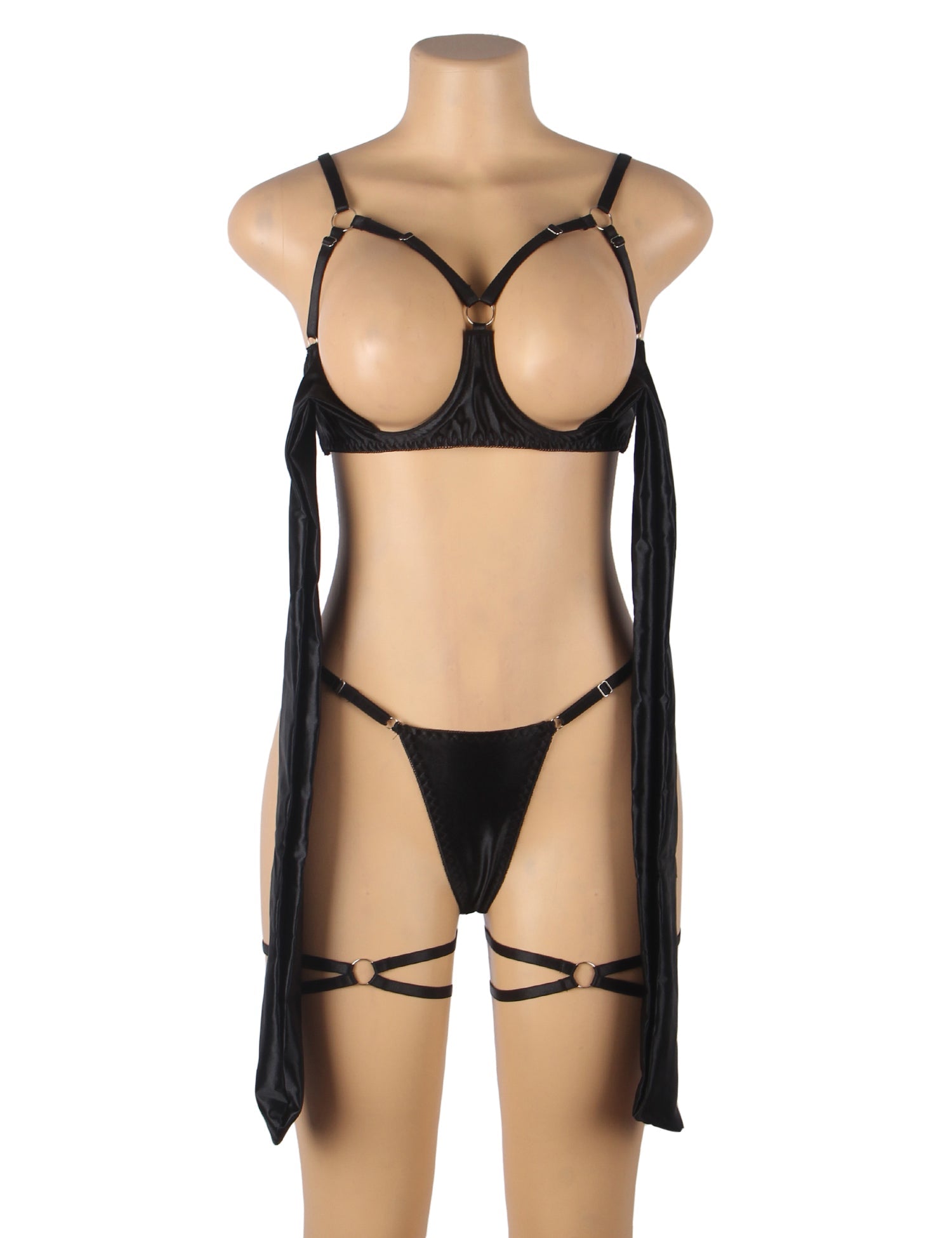 Openable Bra Black Sexy Lingerie Set with See-Through Details