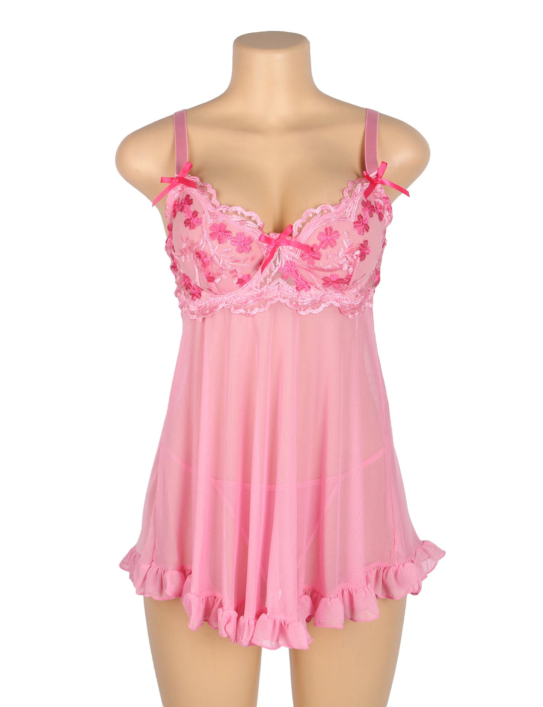 Pink Babydoll Romantic Lace Sexy Nightwear