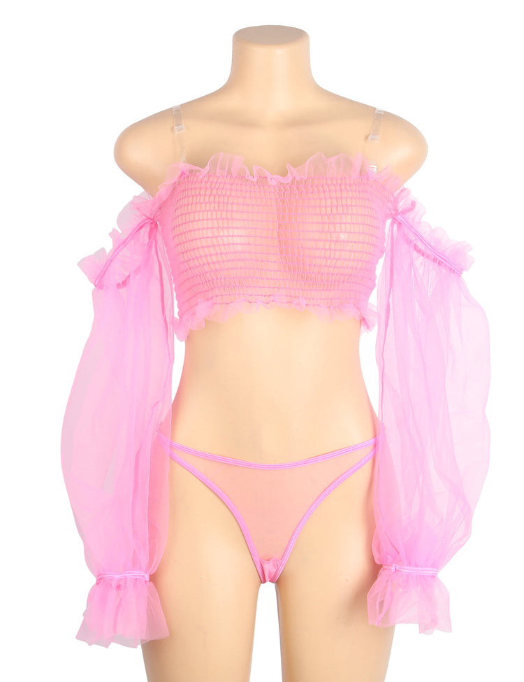 Pink Fishnet Lingerie Set with Elegant See-Through Design