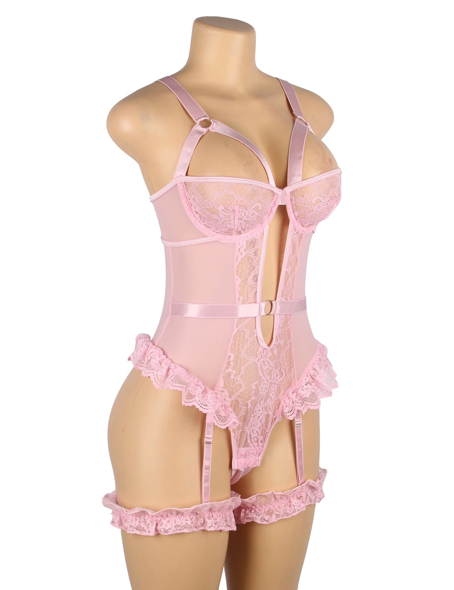 Pink Lace Lingerie Bodysuit Sexy Nightwear