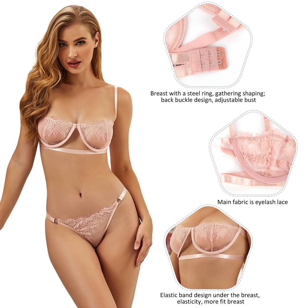 Pink Lace Underwear Set Underwire Bra Sophisticated