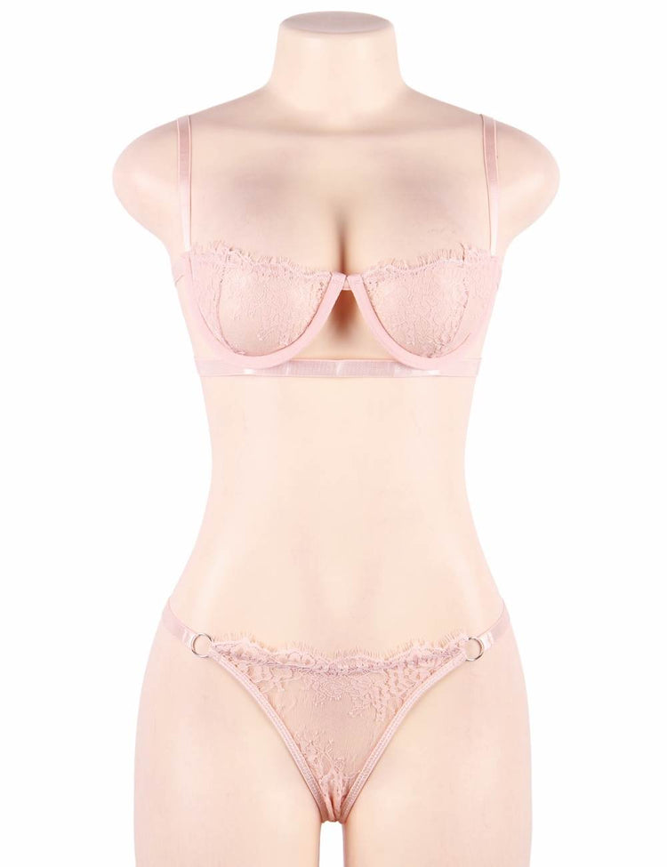 Pink Lace Underwear Set Underwire Bra Sophisticated