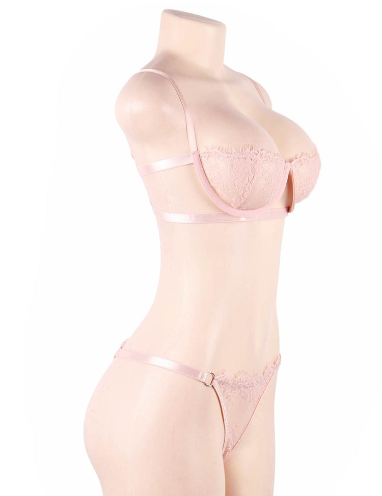 Pink Lace Underwear Set Underwire Bra Sophisticated