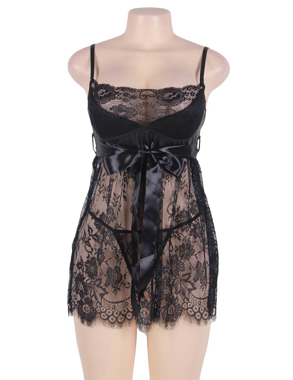 Plus Size Lace Lingerie Set Black Romantic Feminine