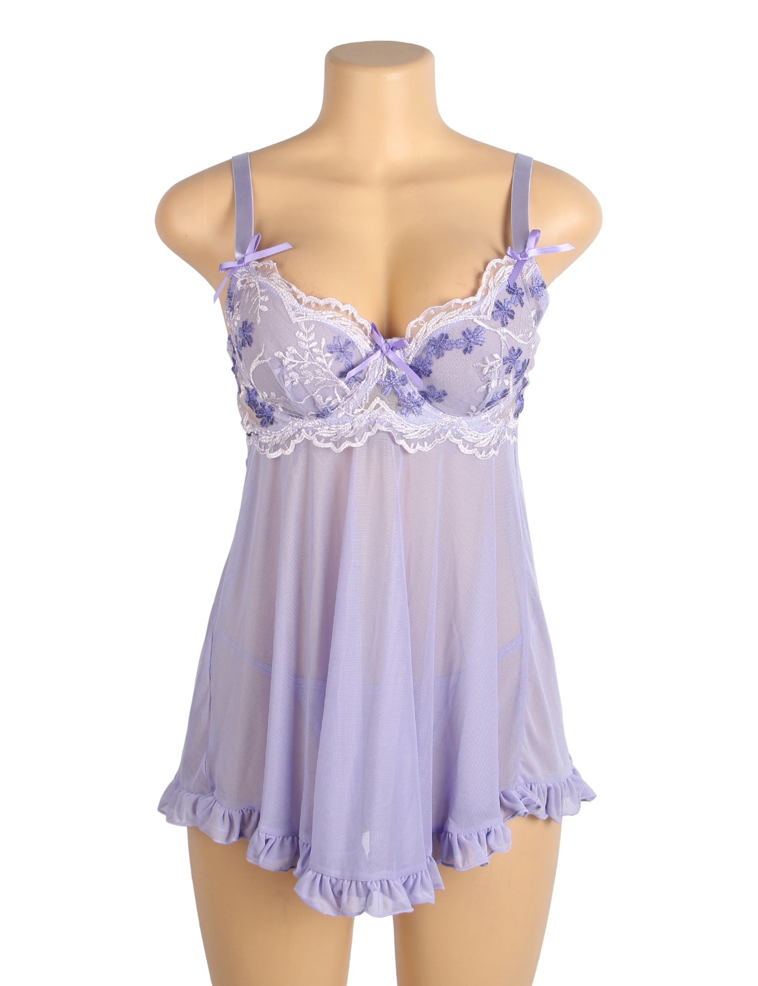 Purple Lace Nightdress Mesh Embroidery Lift Bra