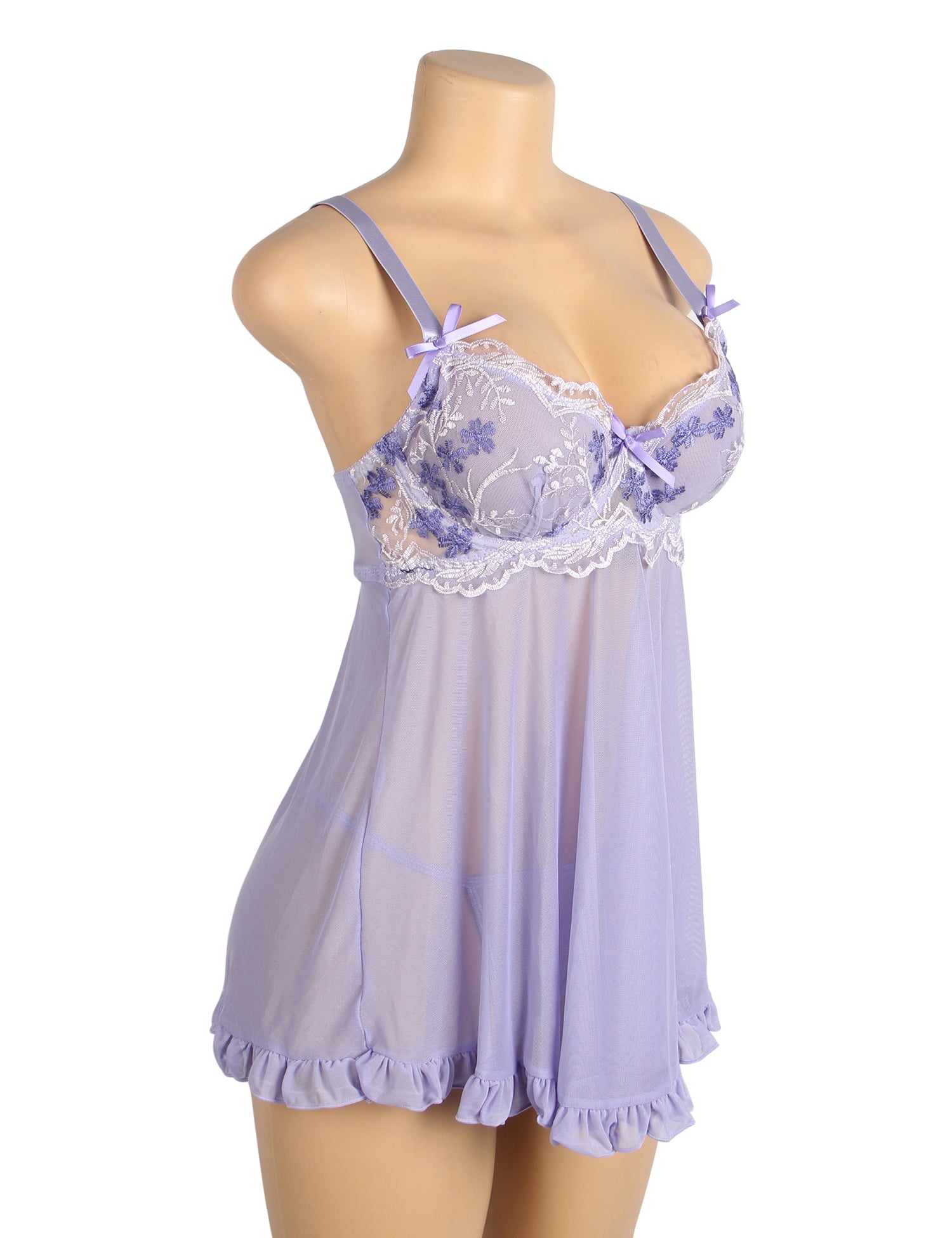 Purple Lace Nightdress Mesh Embroidery Lift Bra