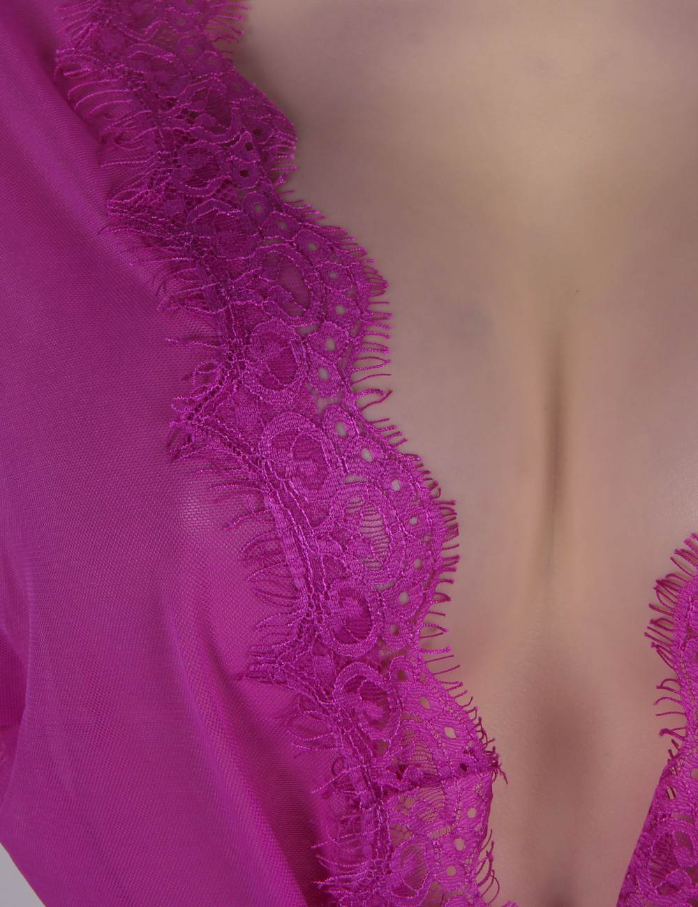 Purple Sheer Robe Lace Trim with Thong Set