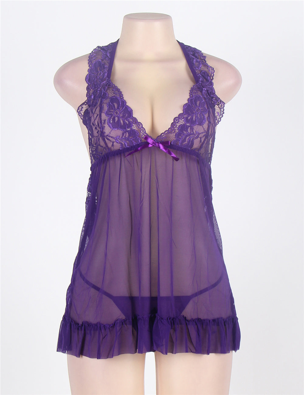 Purple Transparent Lingerie Sexy Pyjama Set