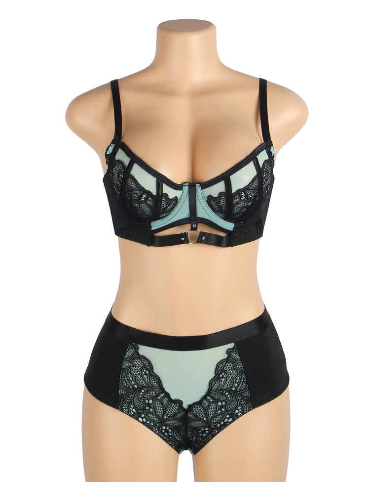 Push Up Bra Mint and Black Lace Sexy Underwire Set