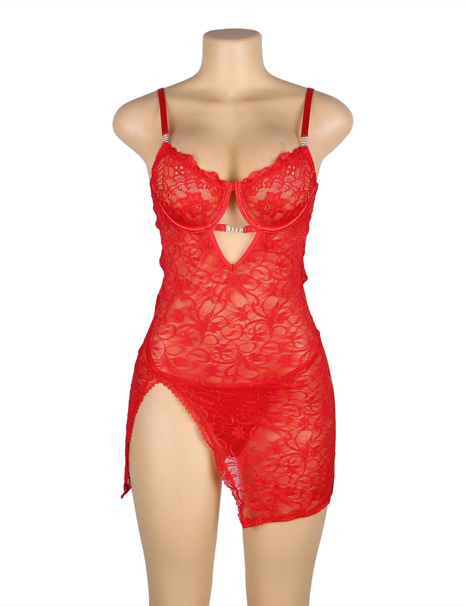 Red Lace Babydoll with Adjustable Straps Sexy Nightwear