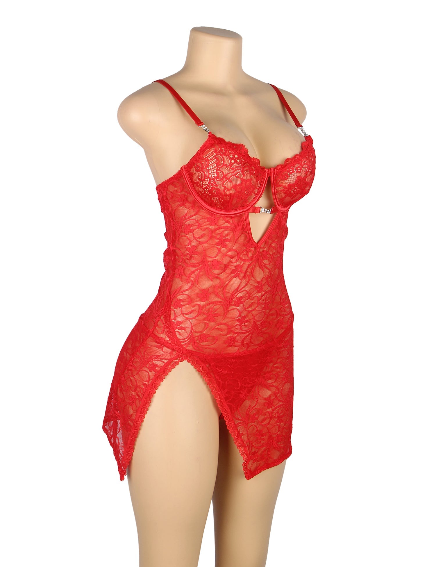 Red Lace Babydoll with Adjustable Straps Sexy Nightwear