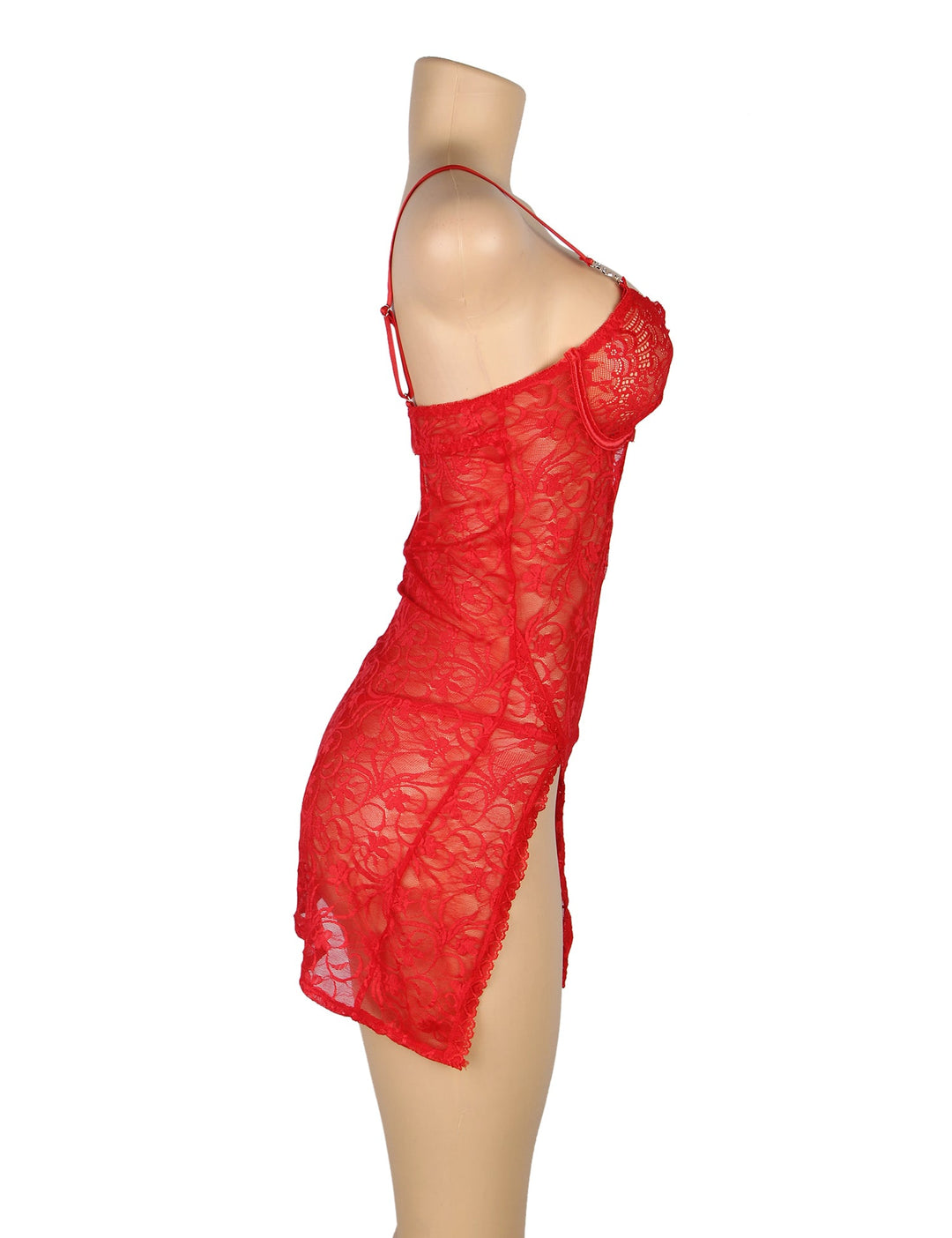 Red Lace Babydoll with Adjustable Straps Sexy Nightwear