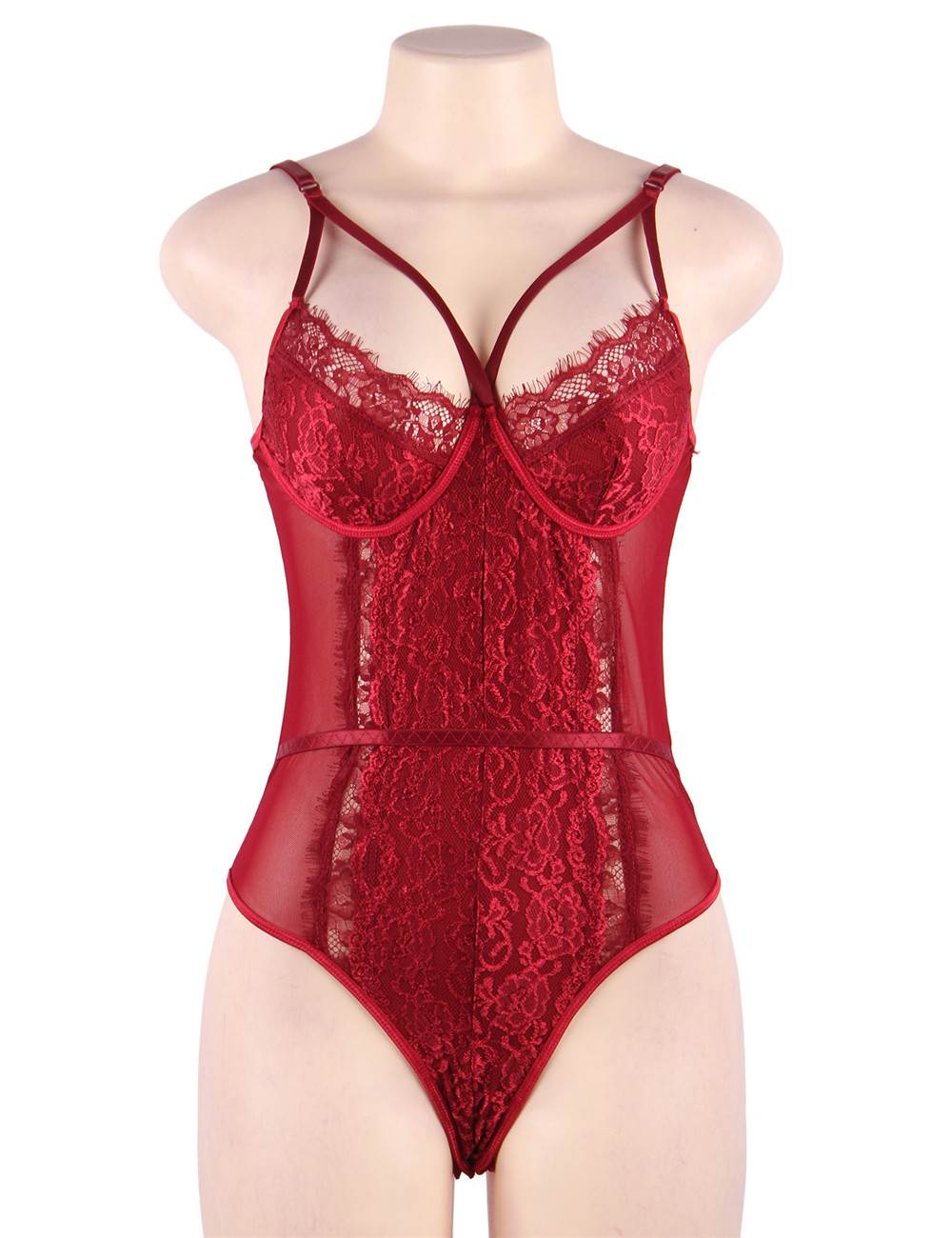 Red Lace Bodysuit Open Crotch Sexy Nightwear