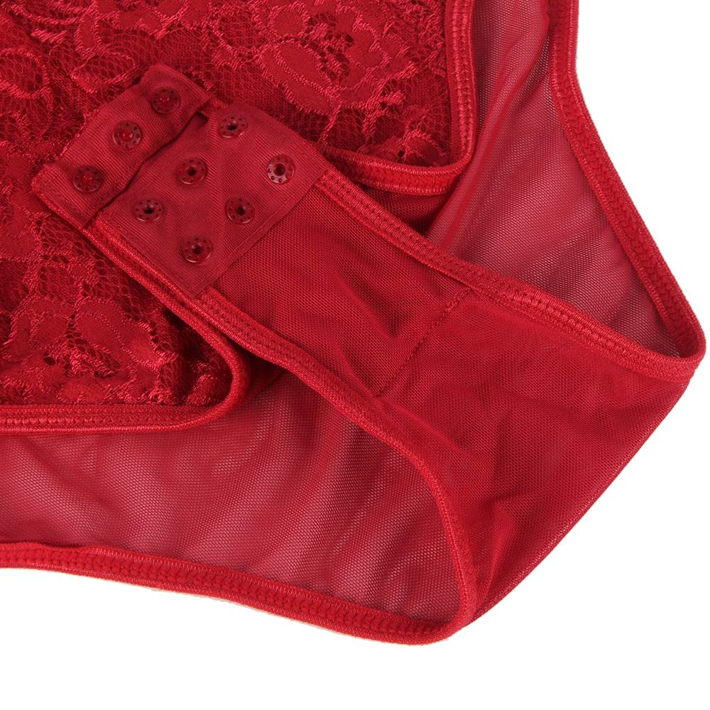 Red Lace Bodysuit Open Crotch Sexy Nightwear