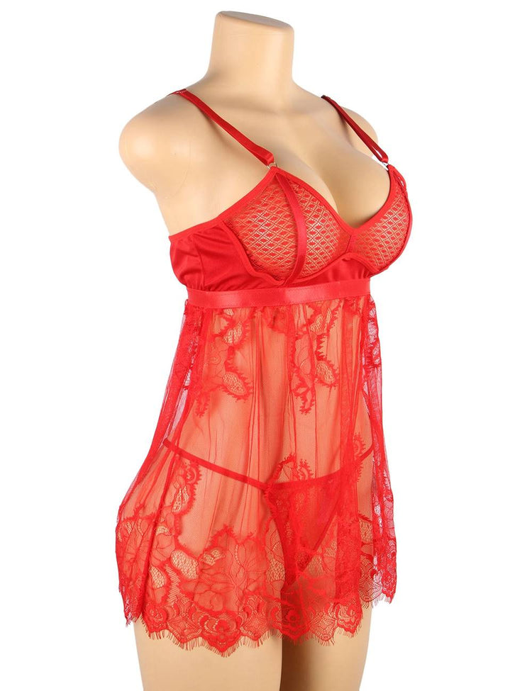 Red Lace Lingerie Dress Delicate Elegant Design