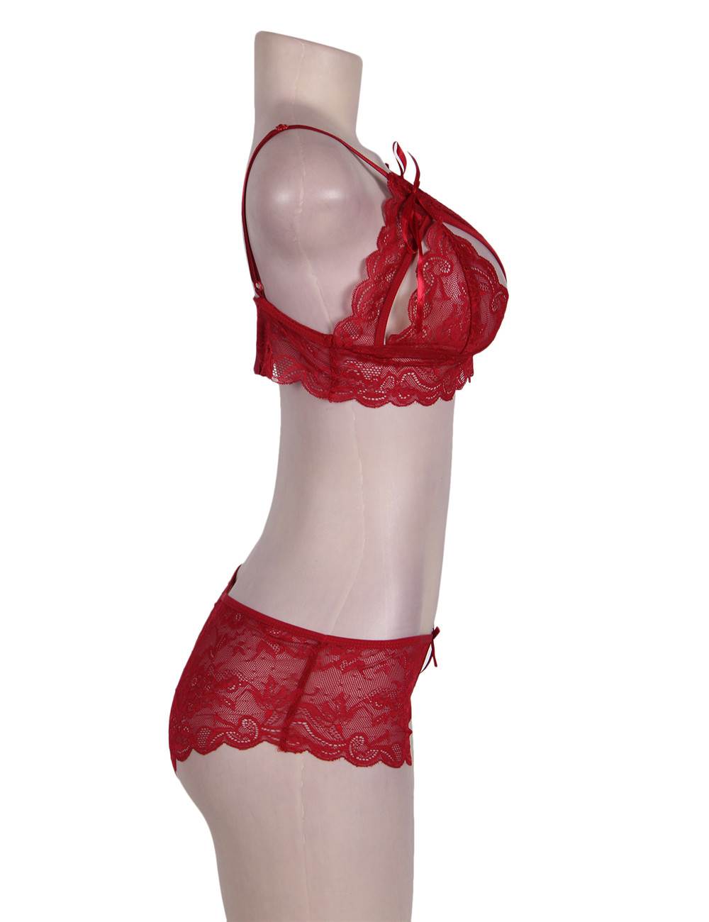 Red Lace Lingerie Set Crotchless Design