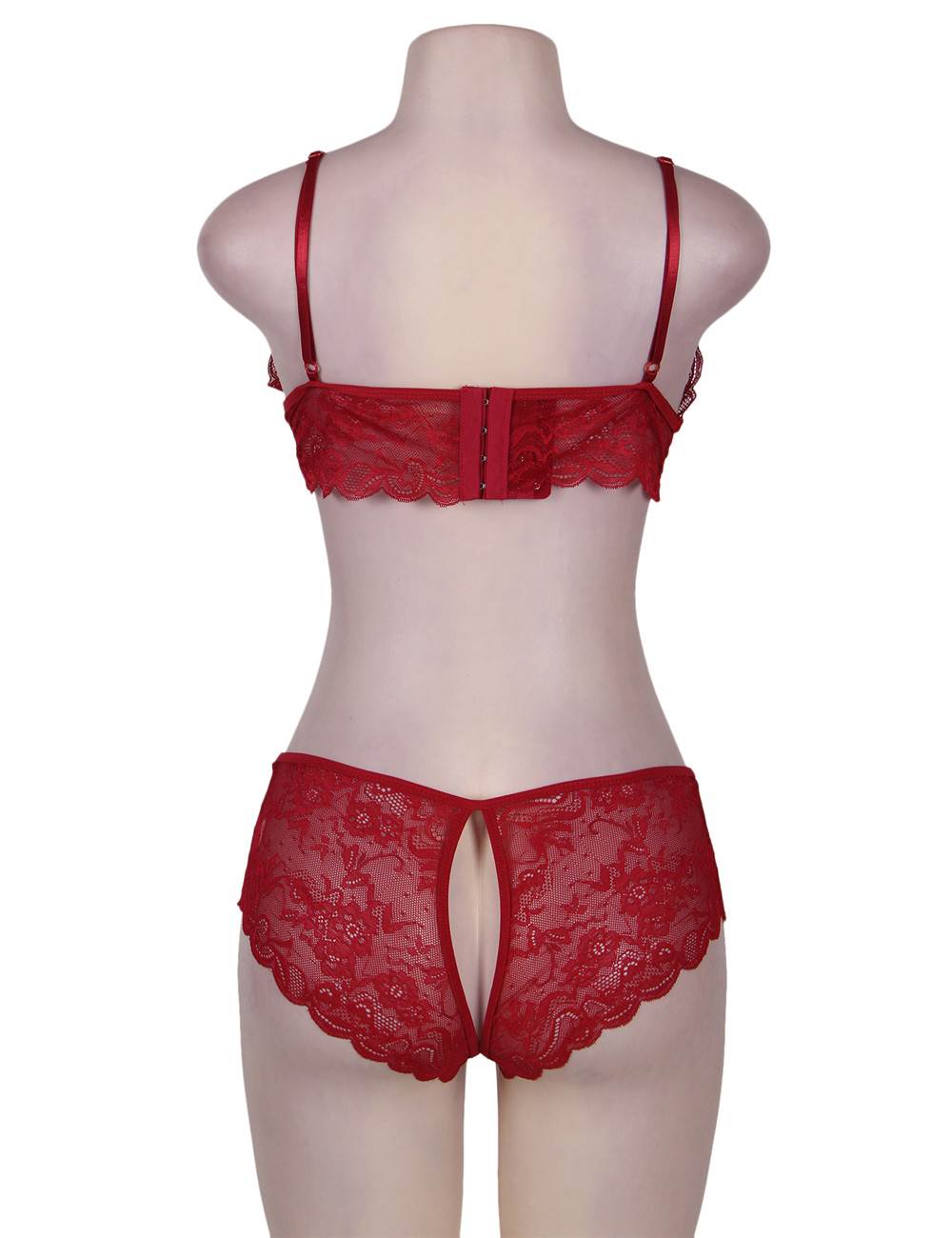 Red Lace Lingerie Set Crotchless Design