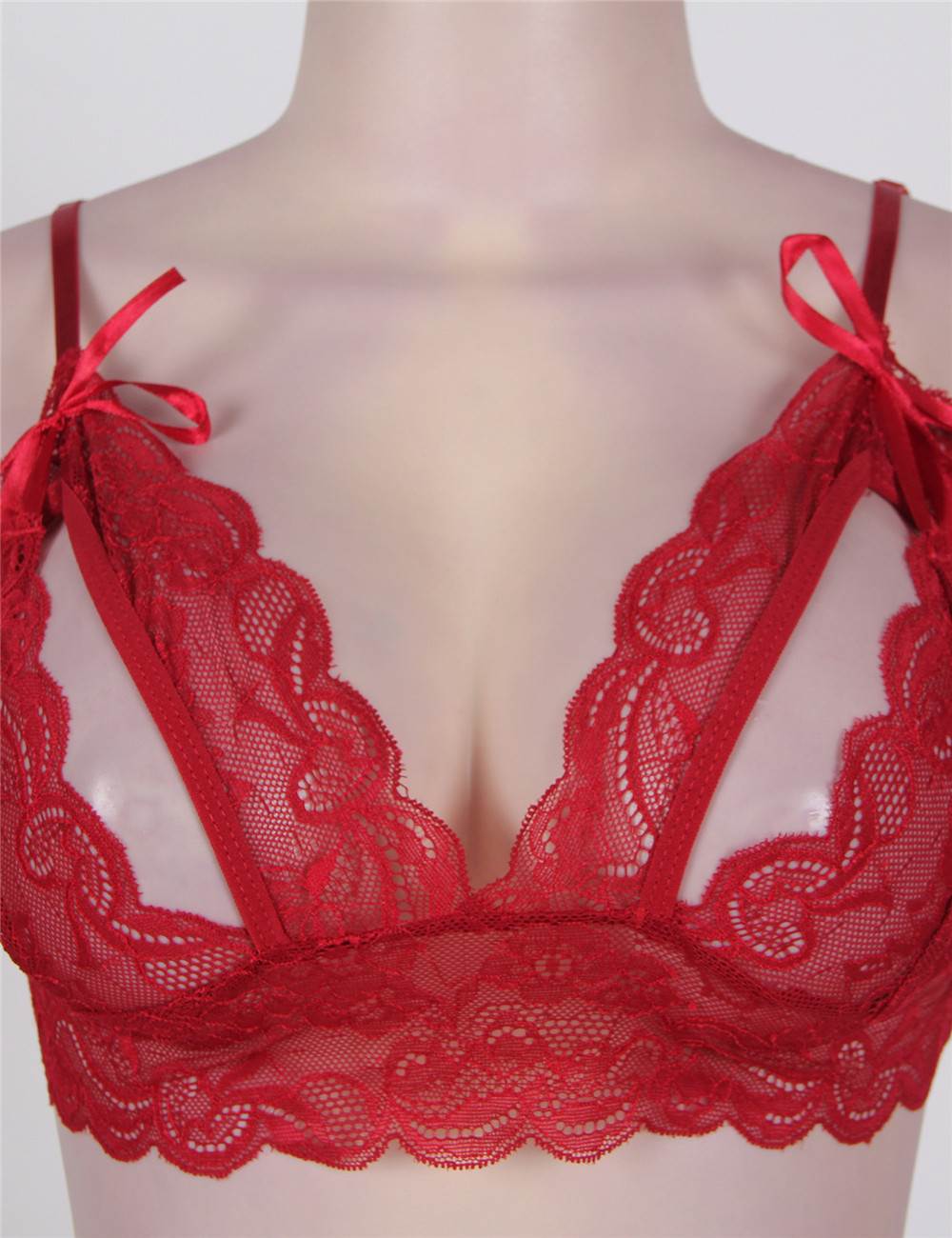 Red Lace Lingerie Set Crotchless Design