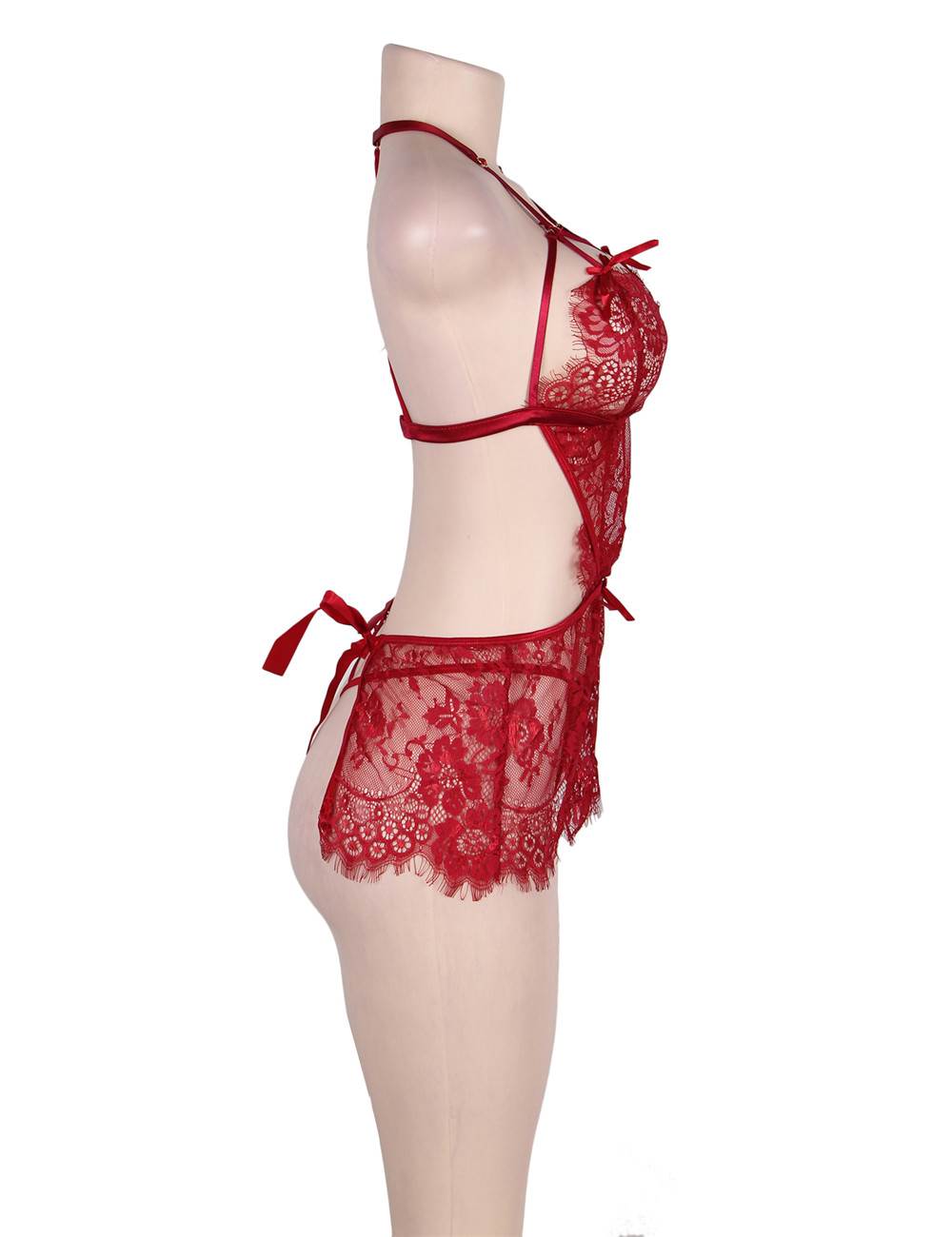 Red Lace Lingerie Set Sexy Sheer Babydoll