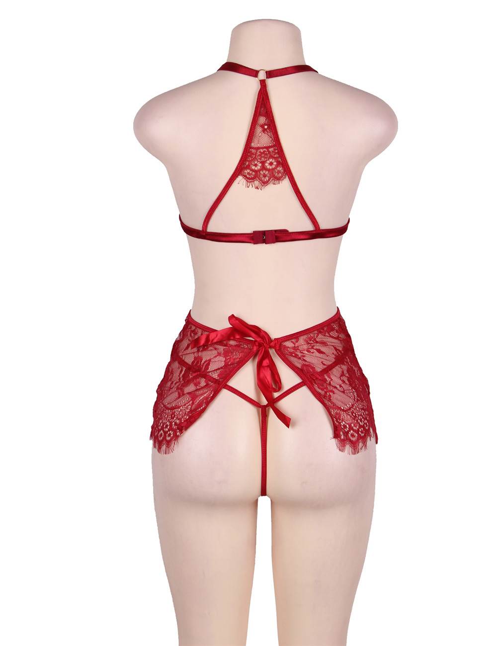 Red Lace Lingerie Set Sexy Sheer Babydoll