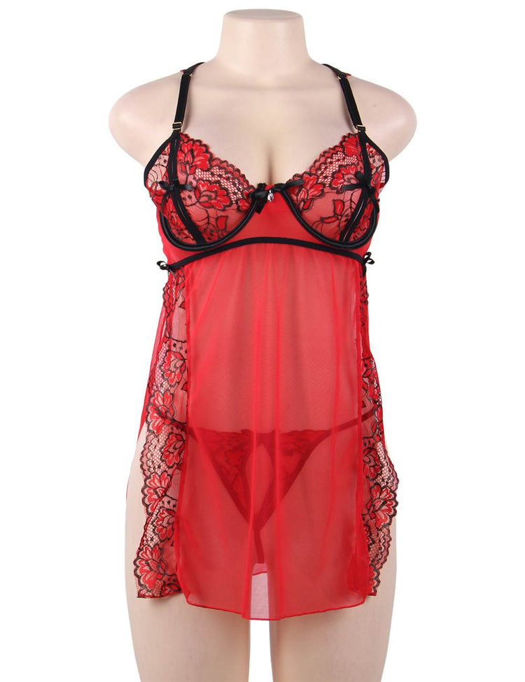 Red Lace Sexy Babydoll Lingerie with Intricate Details