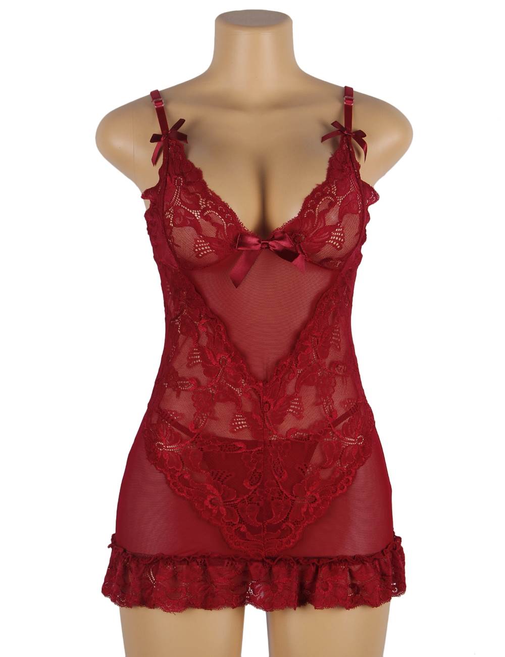 Red Lace Sexy Nightwear See-Through Design