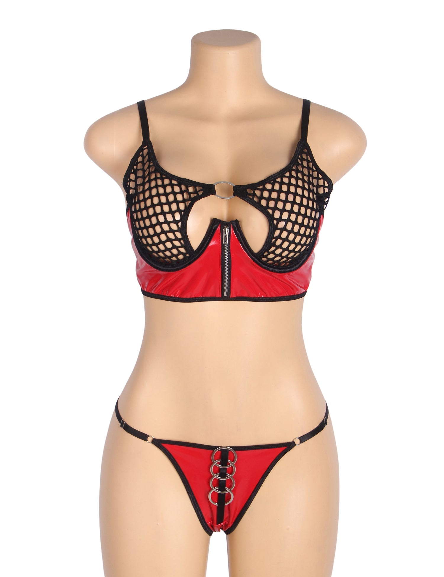 Red Lingerie Set Women's Two Piece Bold Mesh