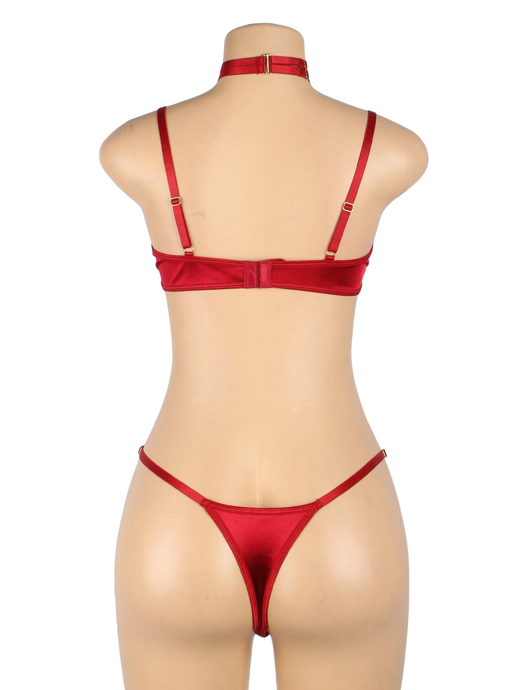 Red Velvet Lingerie Set Halter Bra & See-Through Design