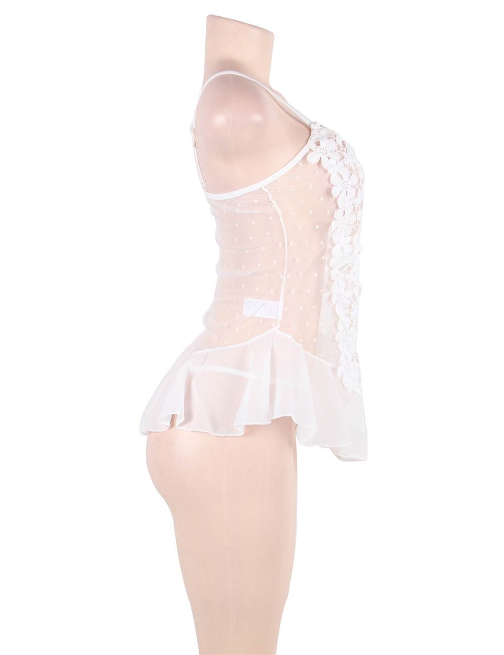 See-Through White Babydoll Dotted Lace Stereoscopic Flowers