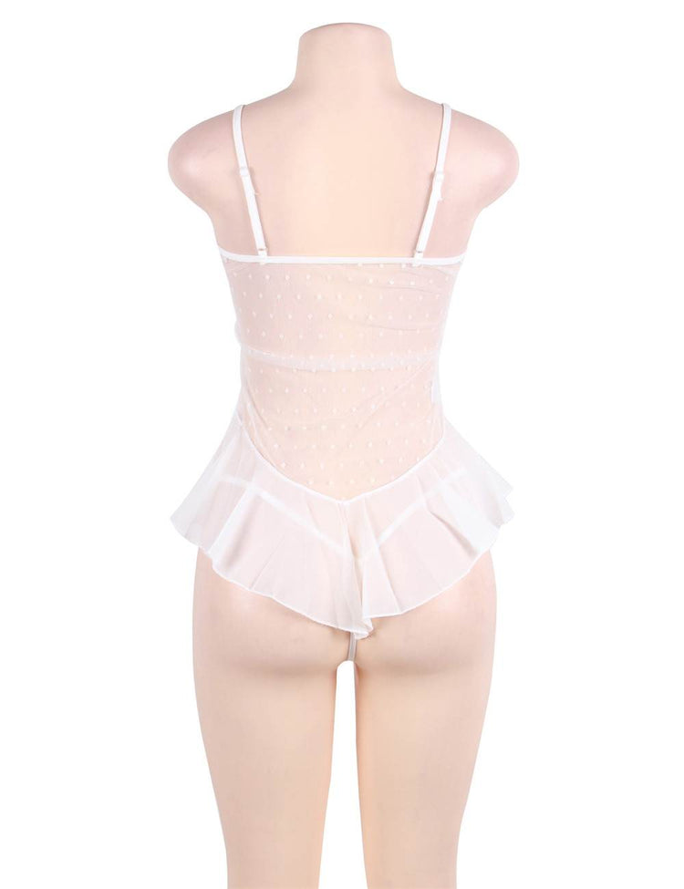 See-Through White Babydoll Dotted Lace Stereoscopic Flowers