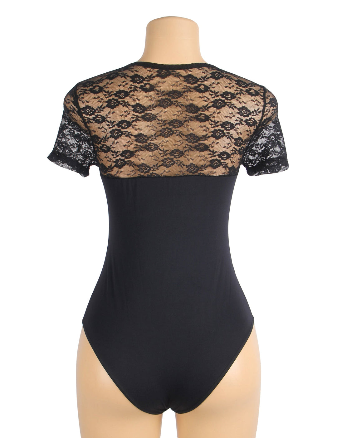 Sexy Black Lace Bodysuit Short Sleeve Open Crotch