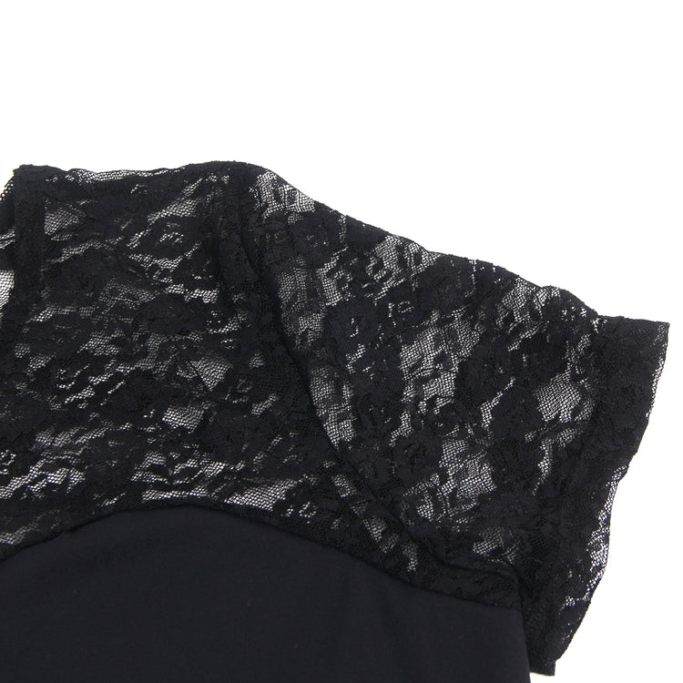 Sexy Black Lace Bodysuit Short Sleeve Open Crotch