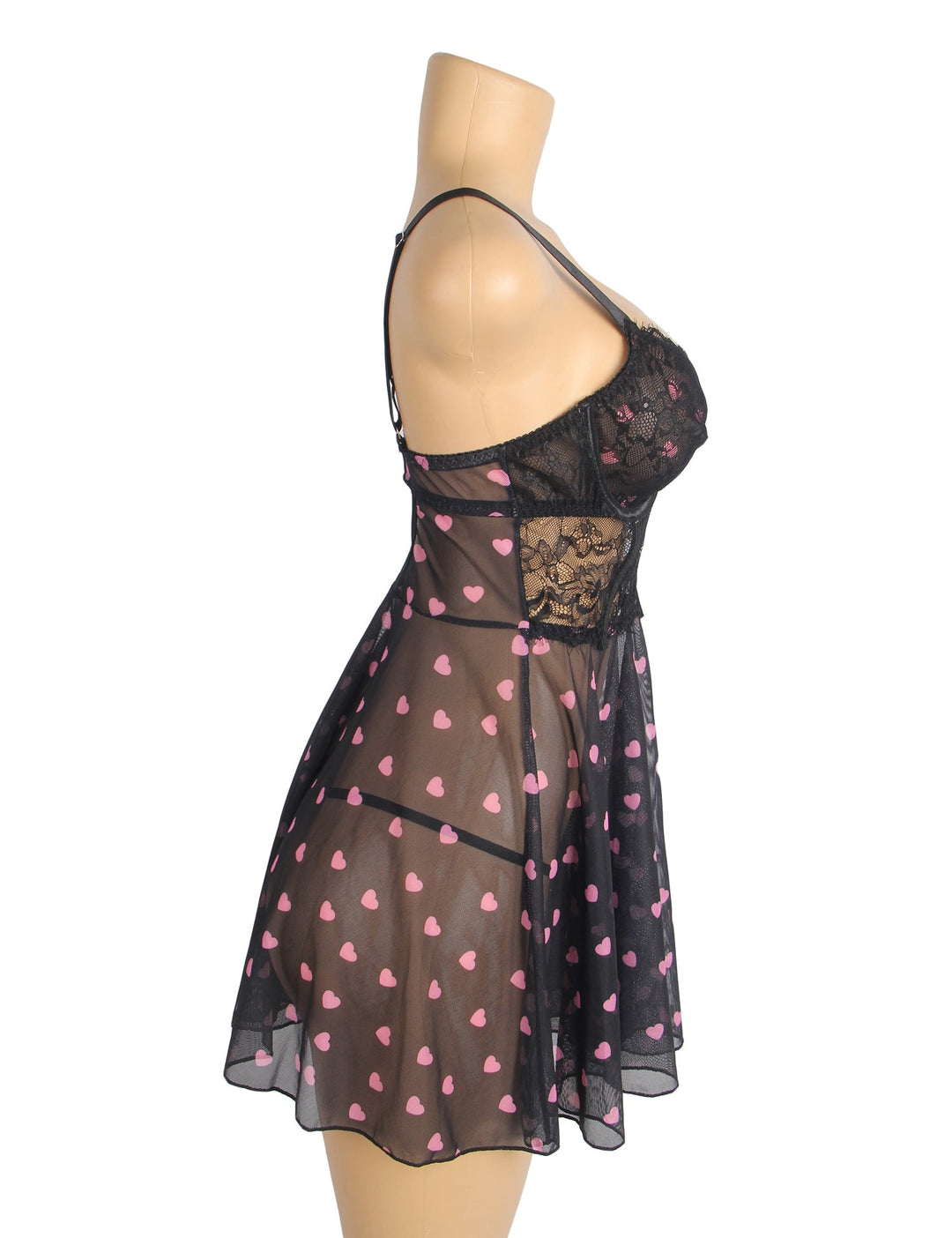 Sexy Black Lace Nightdress with Heart Design