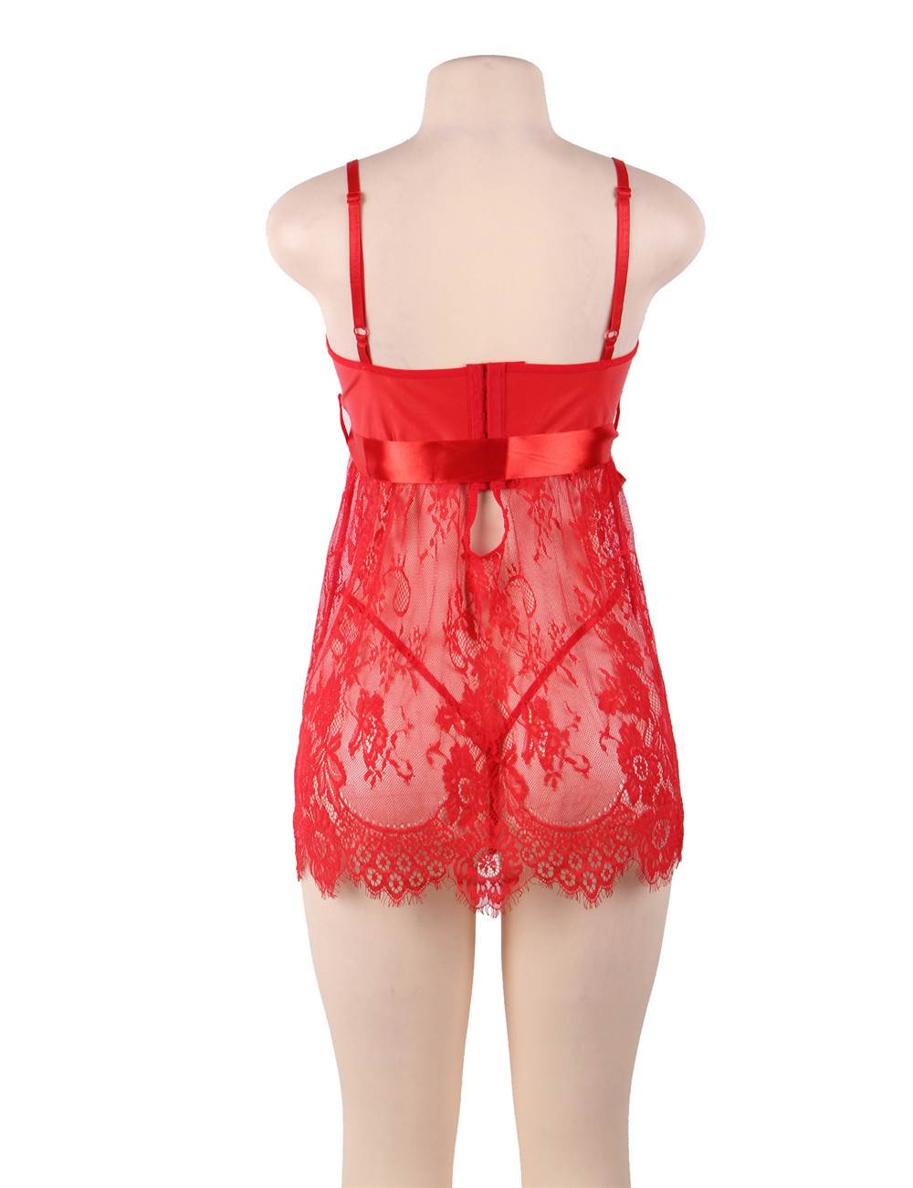 Sexy Eyelash Lace Nightdress Red with Chest Pad